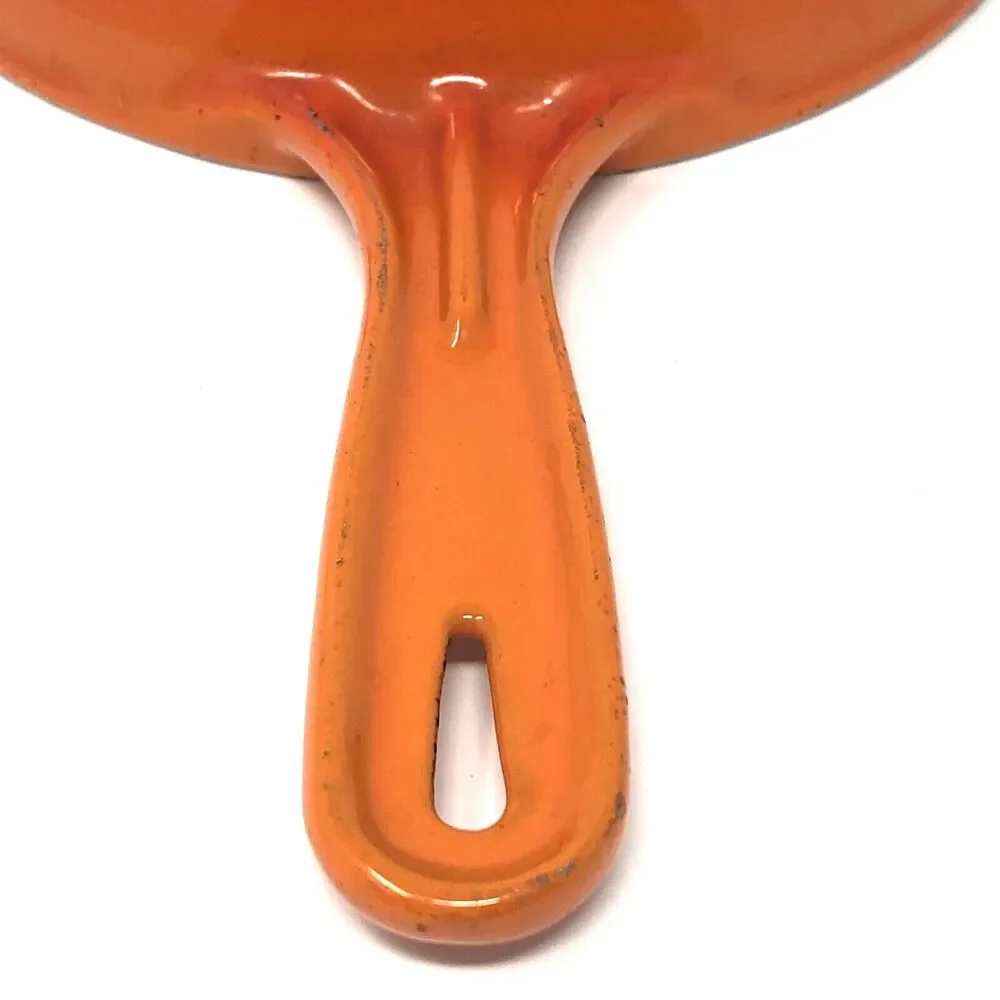 VTG Japanese Cookware Casron Flame Orange Enamel Cast Iron Skillet #2 Pan 6.5